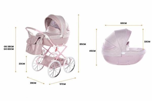 Wózek dla lalek Junama Dolce Mini - Różowy Wózek dla lalek Junama Dolce Mini – kolor różowy