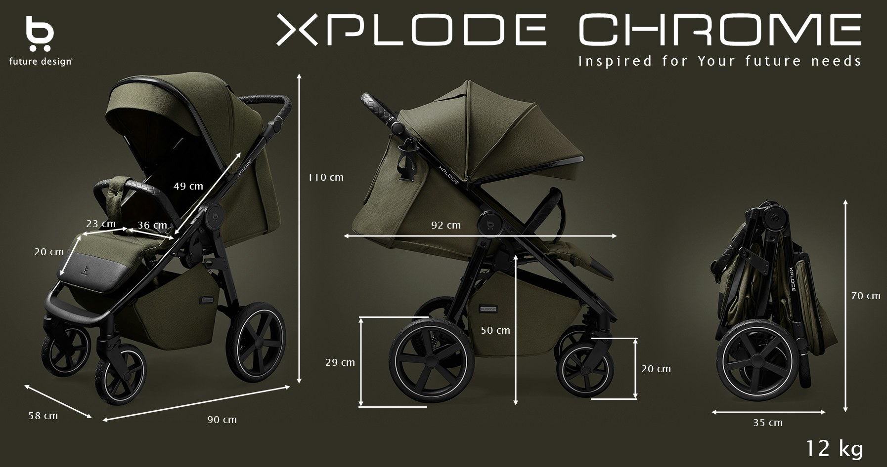Future Design Xplode Chrome stroller dimensions